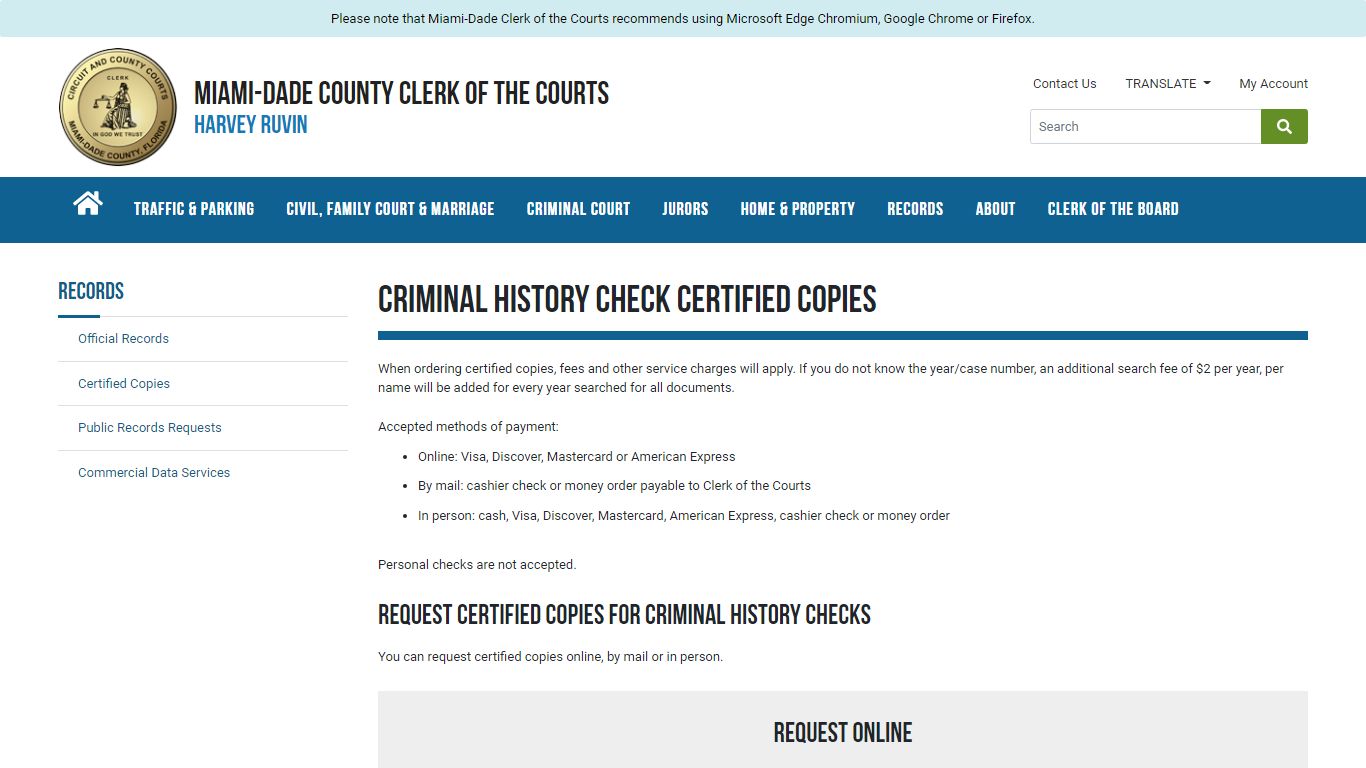 Criminal History Check Certified Copies - Miami-Dade Clerk